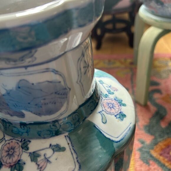 Vintage Asian Vase Decorative Ceramic Oriental Pot Peacock and Poppy Pattern 14" - Picture 10 of 16